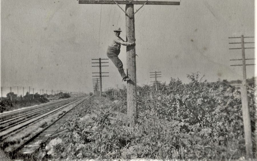 Vintage Photographs Corry Pa C 1935 Lineman Posing On Telegraph