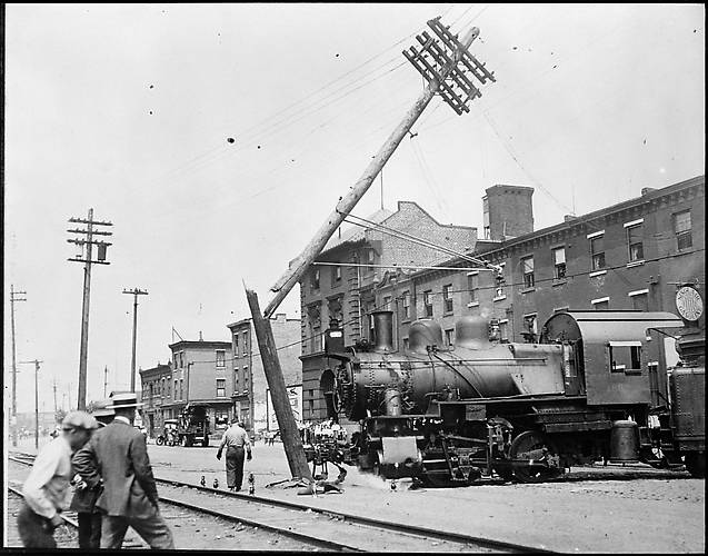 Vintage Photographs > Boston, MA Knocked Over Edison Electric Pole, c.1920