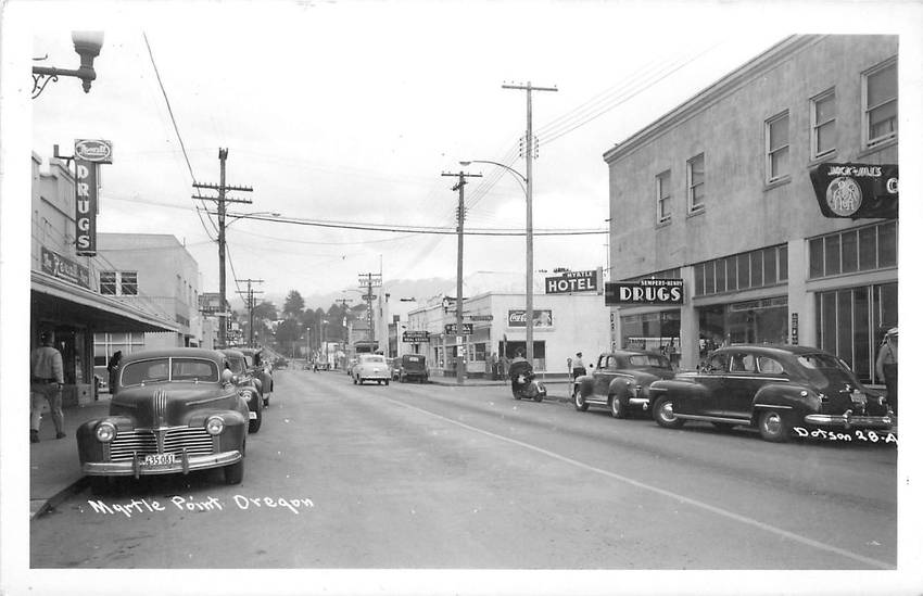 Vintage Photographs > Myrtle Point, OR, 1950 Downtown. Openwire Utility ...